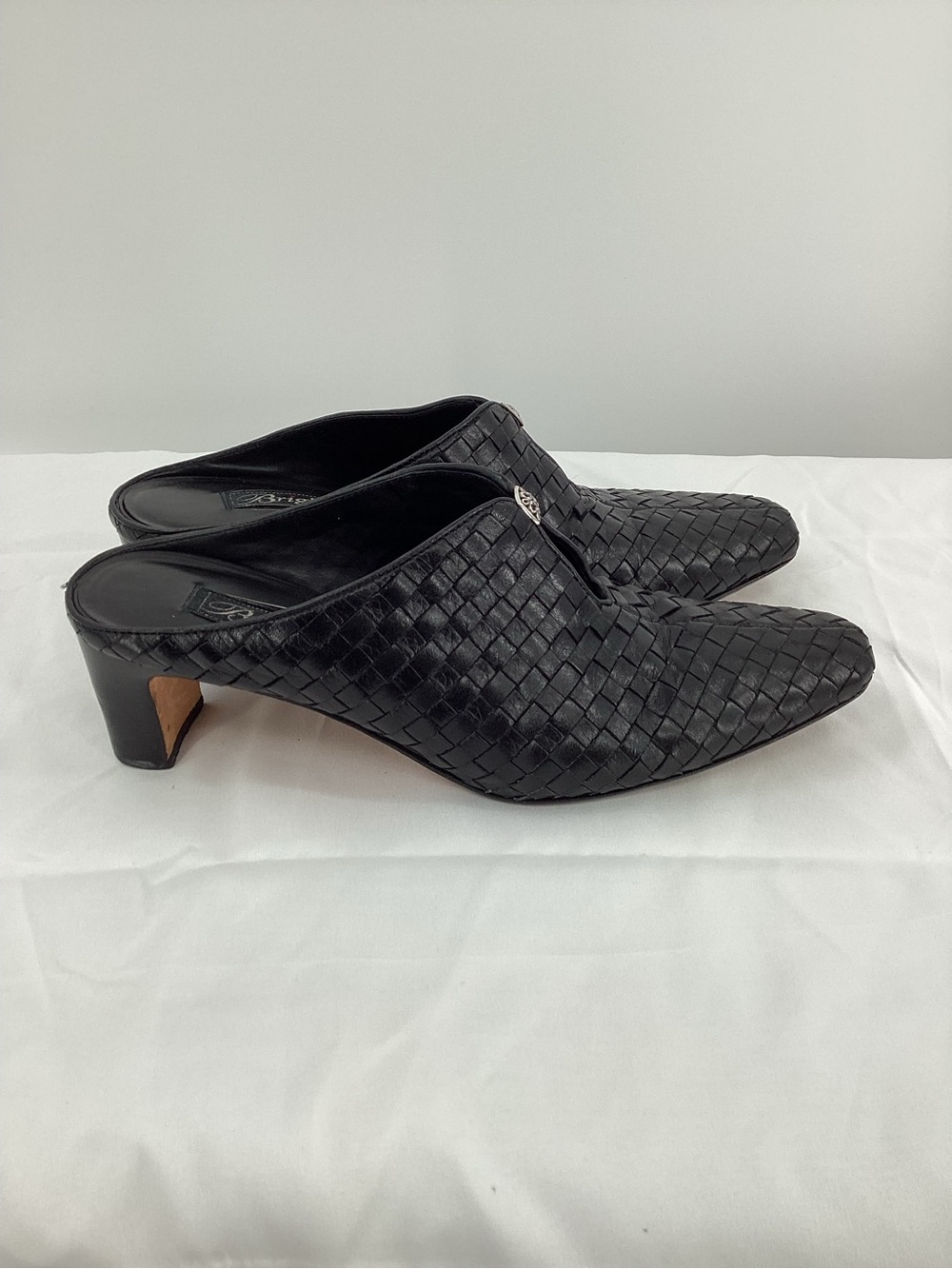 Brighton Tynan Black Woven Leather Mule Heels View 2